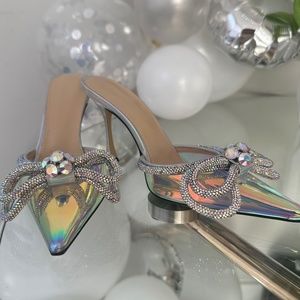 MACH & MACH Double Bow Holographic Mules / Heels